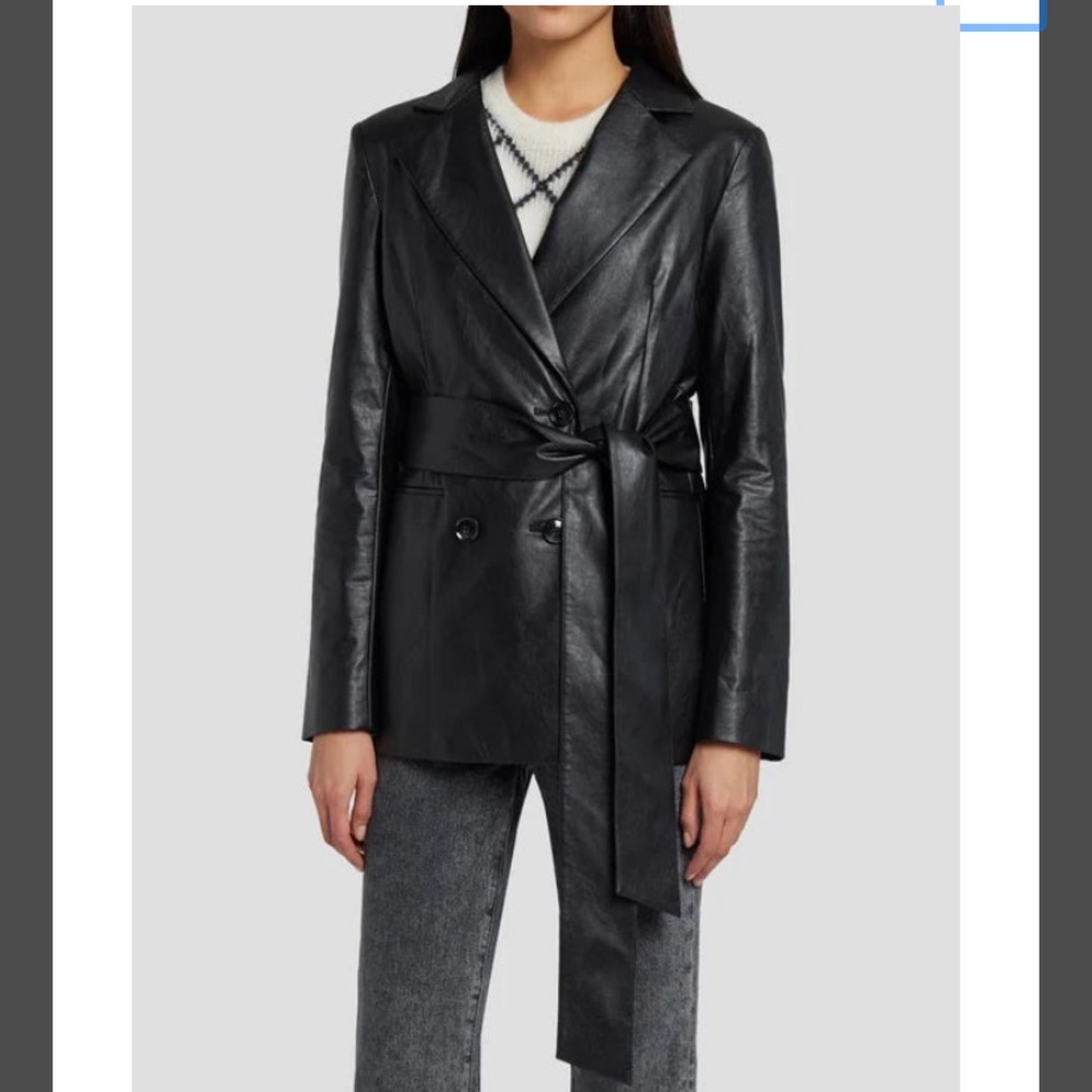 Faux Leather Wrap Blazer in Black